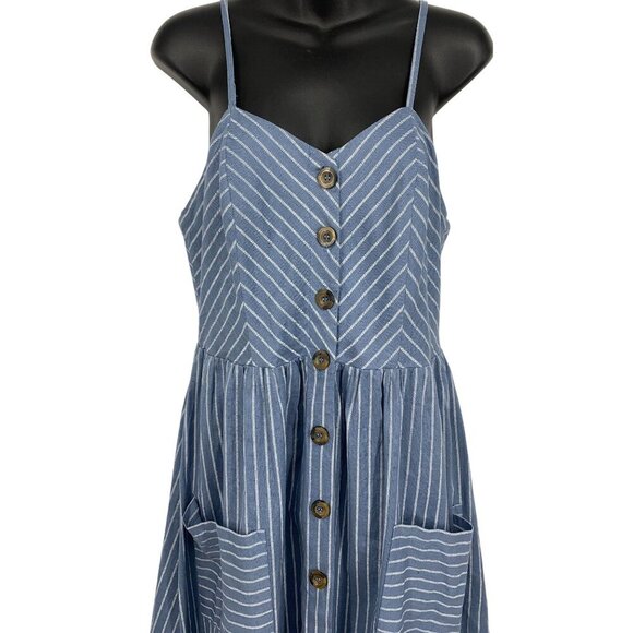 Japna Stripe A-Line Fit Flare Size Large L Blue Women Chambray - Picture 3 of 8